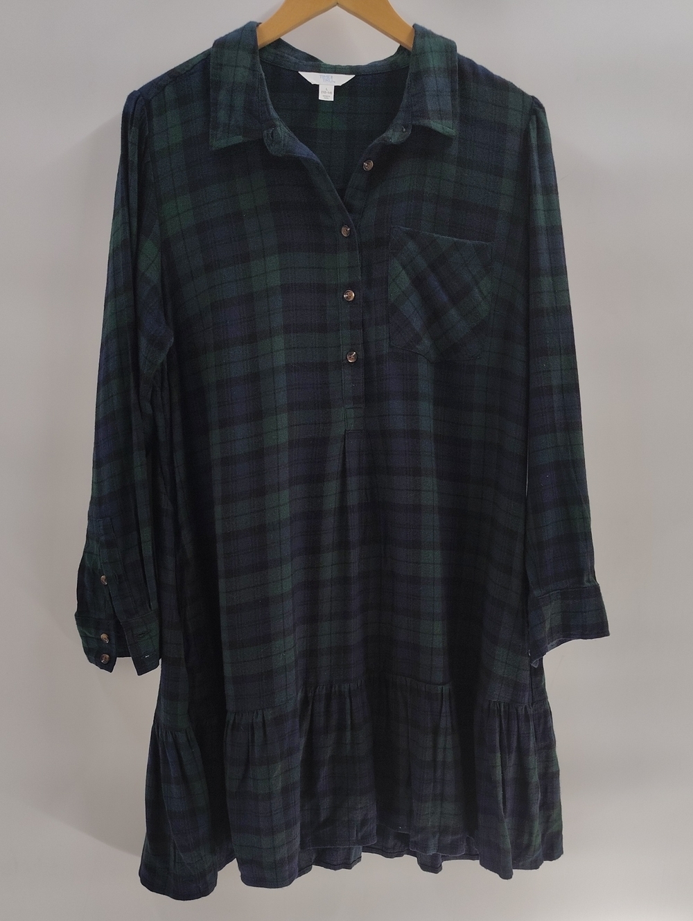 Time & Tru Blue & Green Plaid Dress Large Long Sleeve
